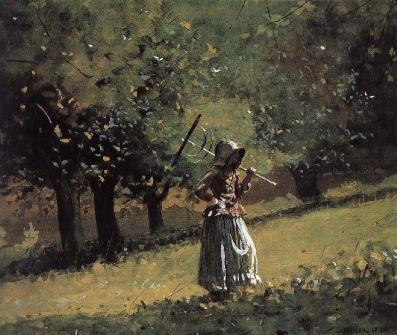 Winslow Homer Shoulder the rake bar girls oil painting image